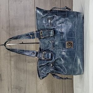 Dooney & Bourke Blue Croc Embossed Leather Shoulder Bag